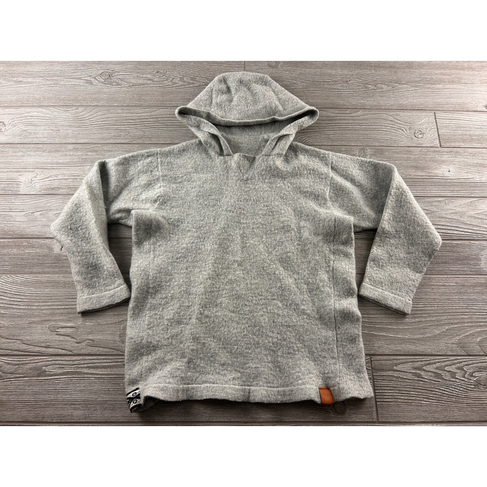 Paka Grey Wool Blend Pullover Hoodie Heavyweight Textured Knit Sweater Mens S